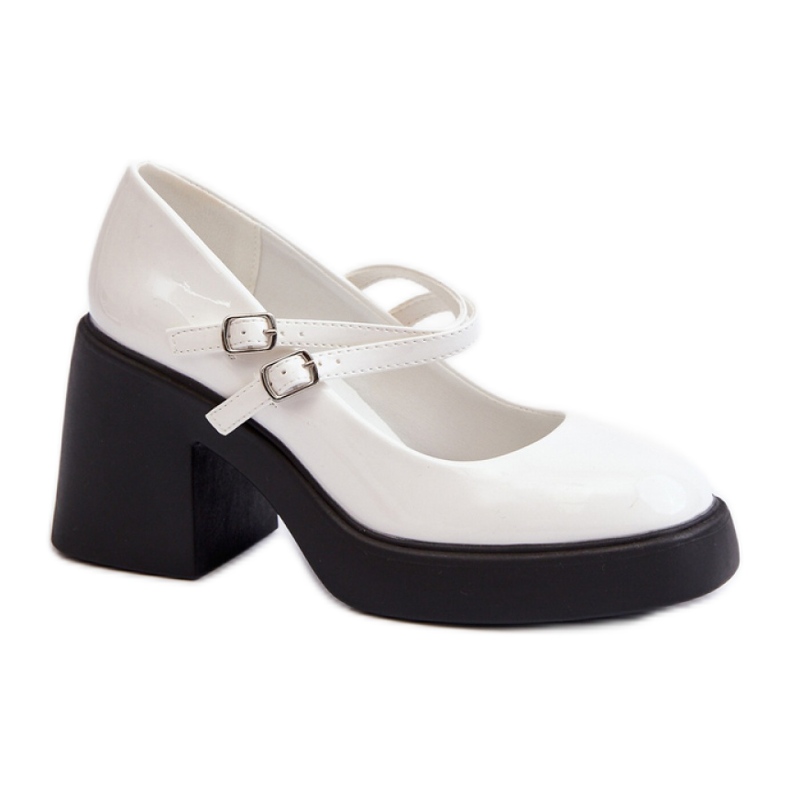 Czółenka na masywny obcasie White białe