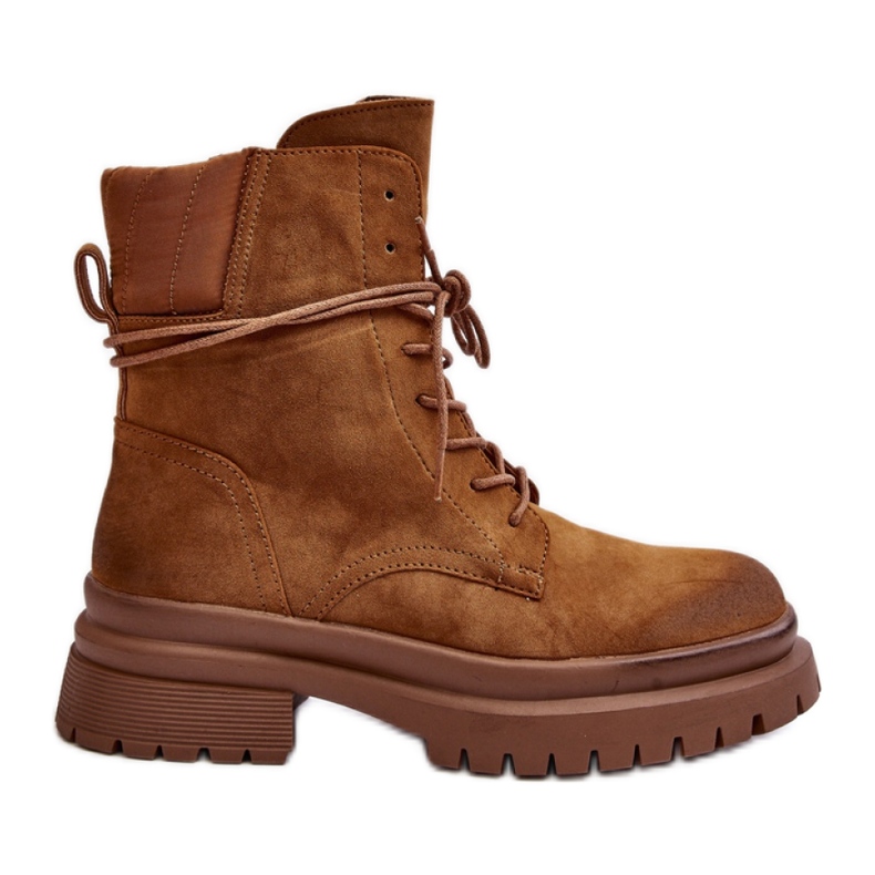 Botki damskie na grubej podeszwie brązowe