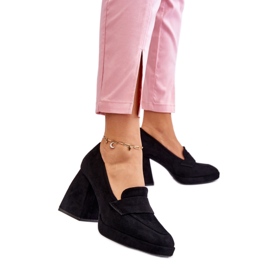 Czółenka damskie na masywnym obcasie Black czarne