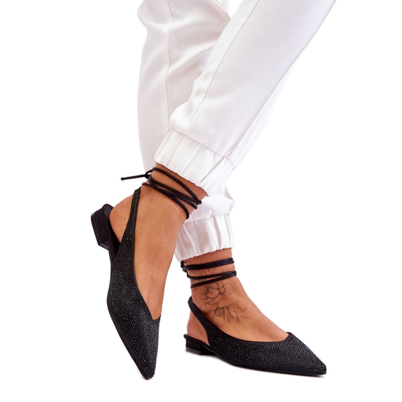 Baleriny damskie z odkrytą piętą Black czarne