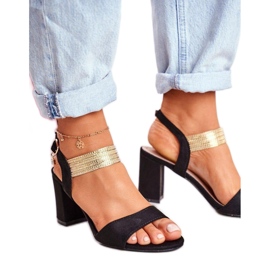 Sandały na słupku z ozdobnym paskiem Black czarne