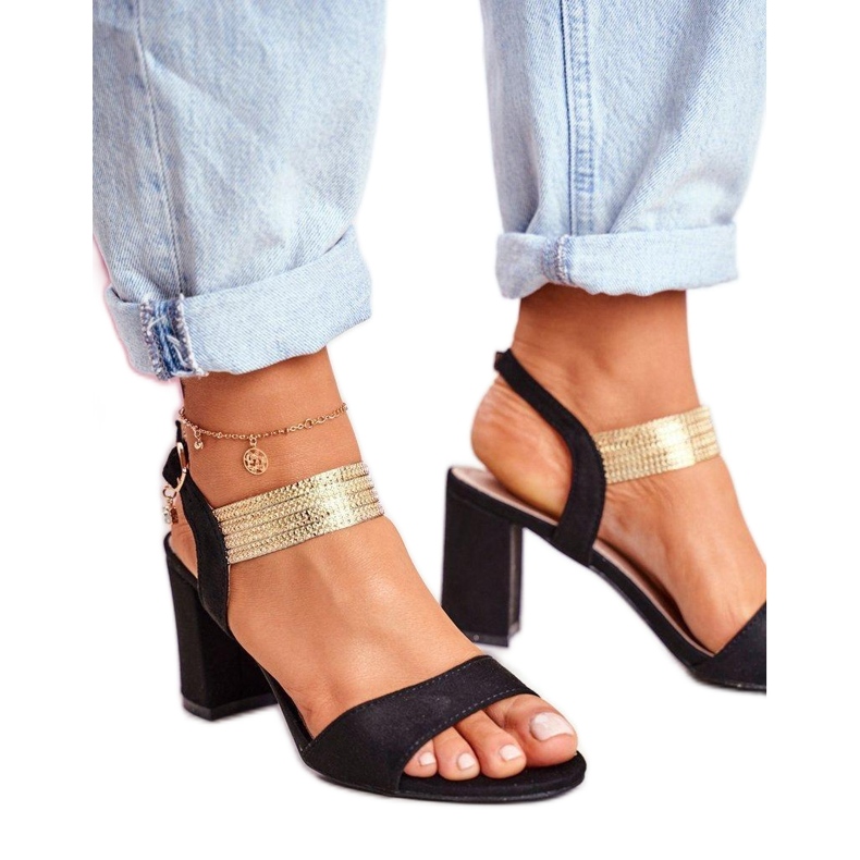 Sandały na słupku z ozdobnym paskiem Black czarne