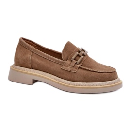 S.Barski Mokasyny damskie na płaskim obcasie Brown brązowe