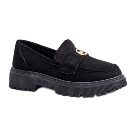 Półbuty mokasyny ze złotym detalem Black czarne