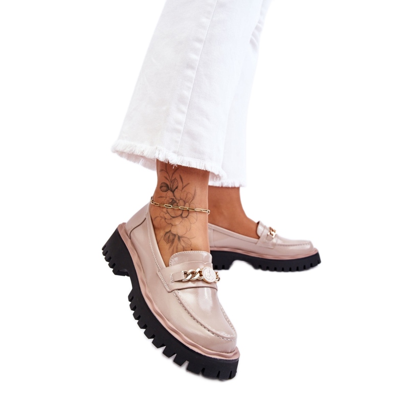 Lakierowane mokasyny na platformie Beige beżowy