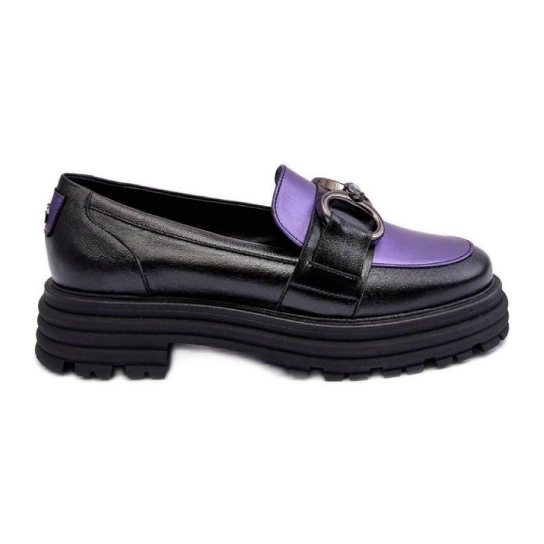 Loafersy damskie na masywnej platformie Black/Violet czarne