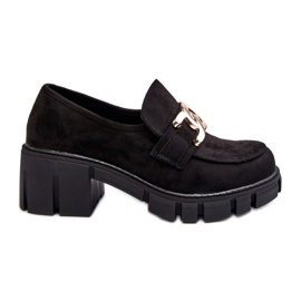 Półbuty damskie na obcasie z ozdobą Black czarne