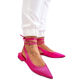 Wiązane baleriny z dżetami Fuksja różowe