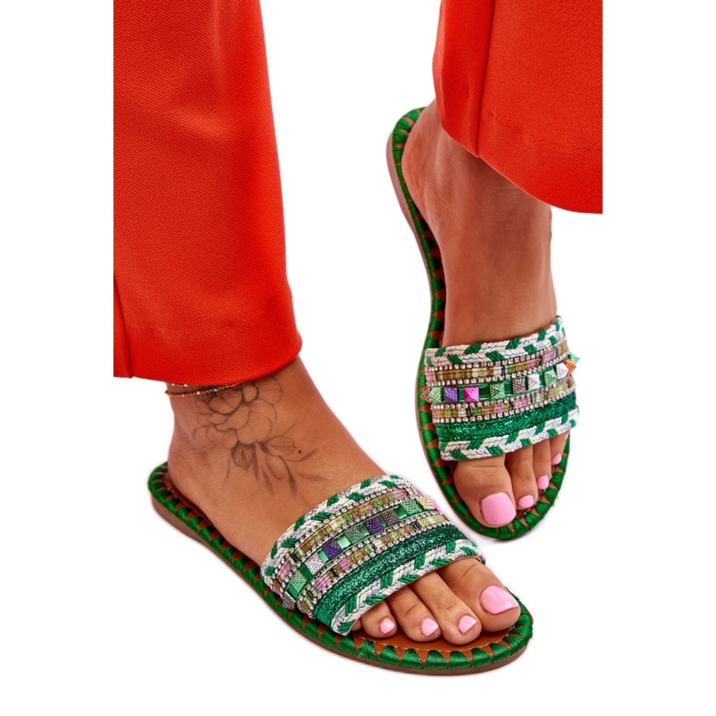 Klapki ze zdobieniami Green zielone