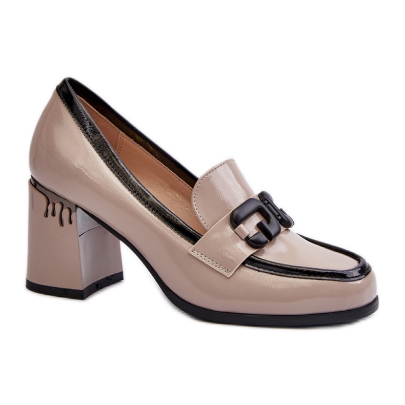 Lakierowane półbuty damskie na słupku Beige beżowy