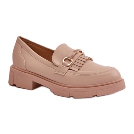 Mokasyny damskie z ozdobą Beige beżowy