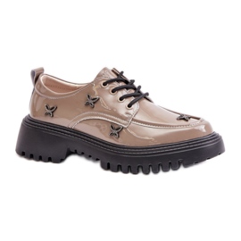 Półbuty damskie z ozdobami Dark Beige beżowy