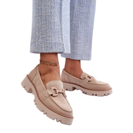 Zamszowe mokasyny damskie z ozdobą beżowe beżowy