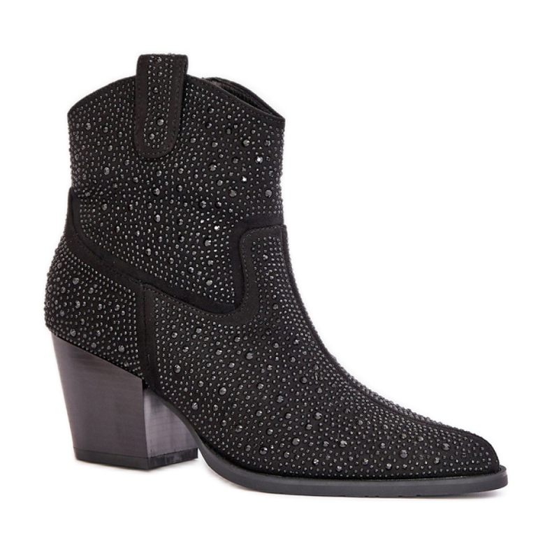 Zdobione botki kowbojki na obcasie S.Barski Black czarne