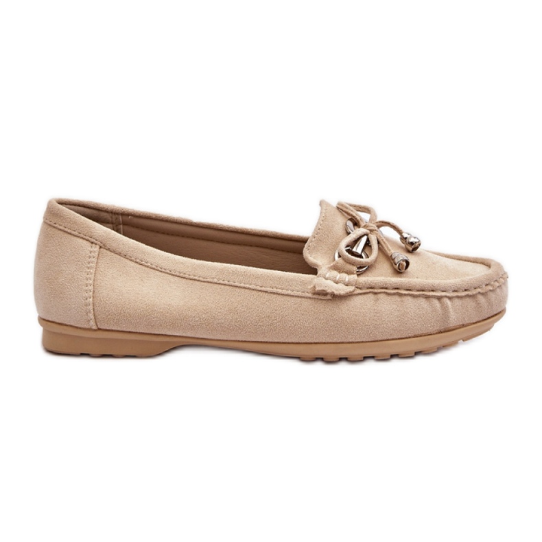 Zamszowe mokasyny damskie z ozdobą Beige beżowy