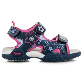 American Club Sandałki Z Kwiatuszkami niebieskie