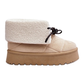 Śniegowce na platformie z kożuchem Beige beżowy