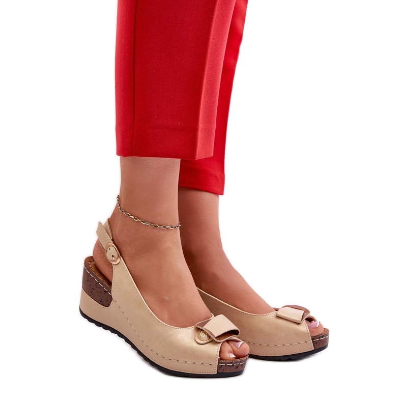 Sandały Damskie Na Koturnie Beige beżowy