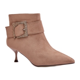 Botki damskie na szpilce z ozdobną klamrą Beige beżowy