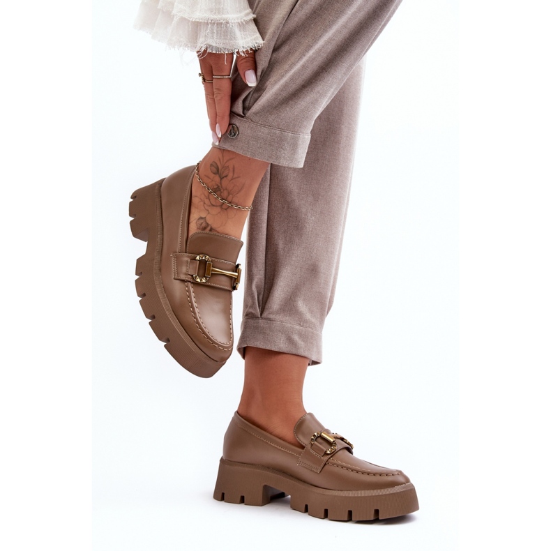 Półbuty Model Peuria 2644-3 Khaki Skóra - Step in style beżowy