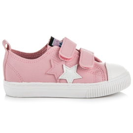 L&H Tenisówki na rzep z eko skóry różowe