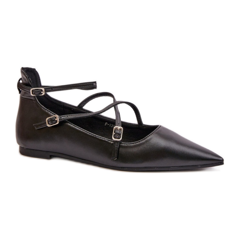 Damskie baleriny z eko skóry z noskiem w szpic Black czarne