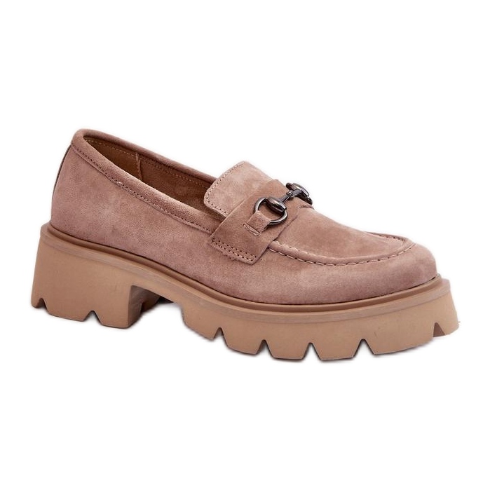 Modne masywne mokasyny damskie Beige beżowy