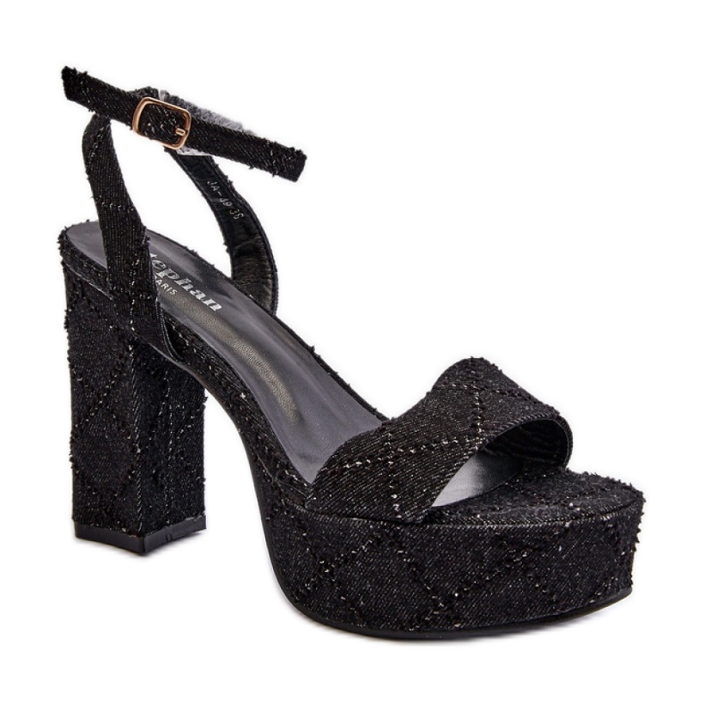 Modne sandały damskie z materiału tekstylnego czarne