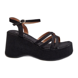 Sandały damskie na platformie i koturnie Black czarne