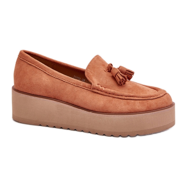 Mokasyny damskie z eko zamszu na platformie pomarańczowe