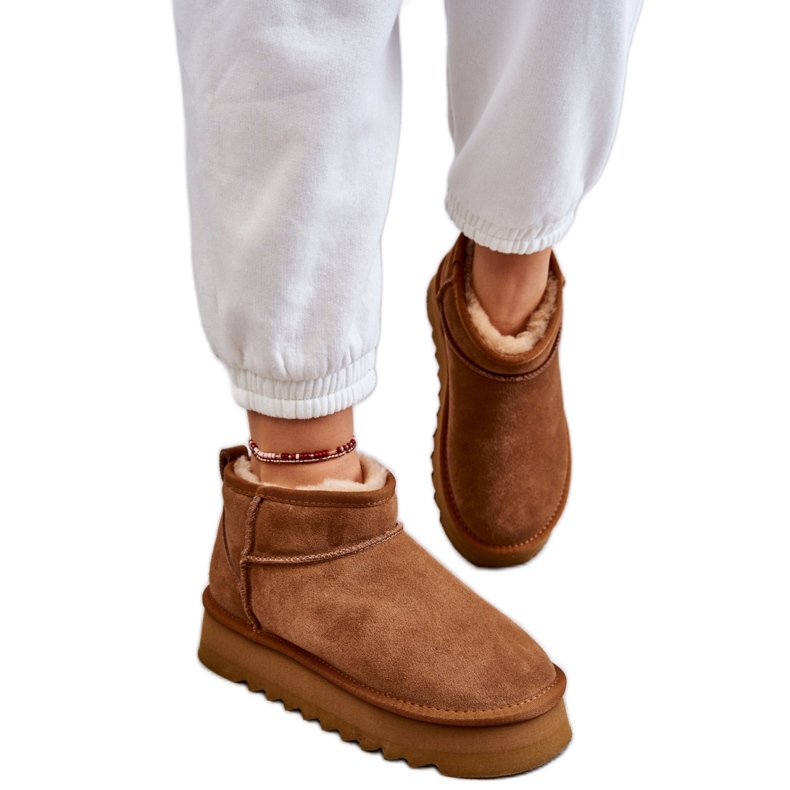 Zamszowe Damskie śniegowce Camel beżowy