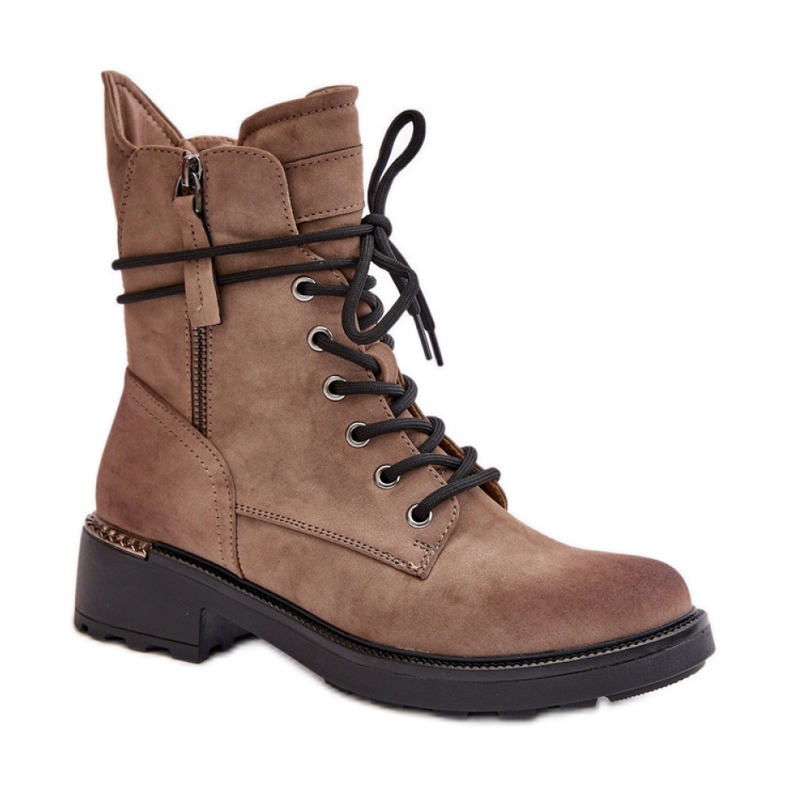 Evento Workery Zamszowe Z Ozdobnym Suwakiem beżowy