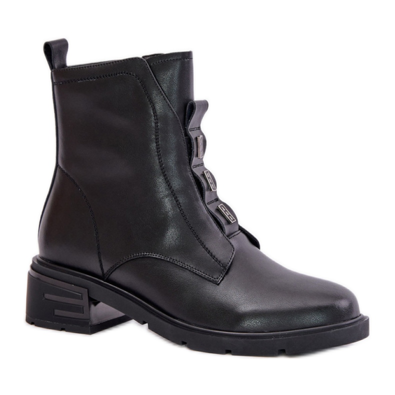 Evento Damskie botki na płaskim obcasie czarne