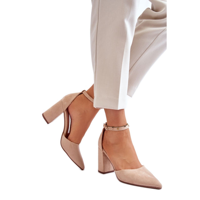 Czółenka Damskie z Eko-zamszu QA203P beżowe beżowy