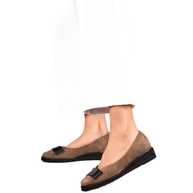 Czółenka Damskie z Kokardą GD-FL766T Taupe brązowe