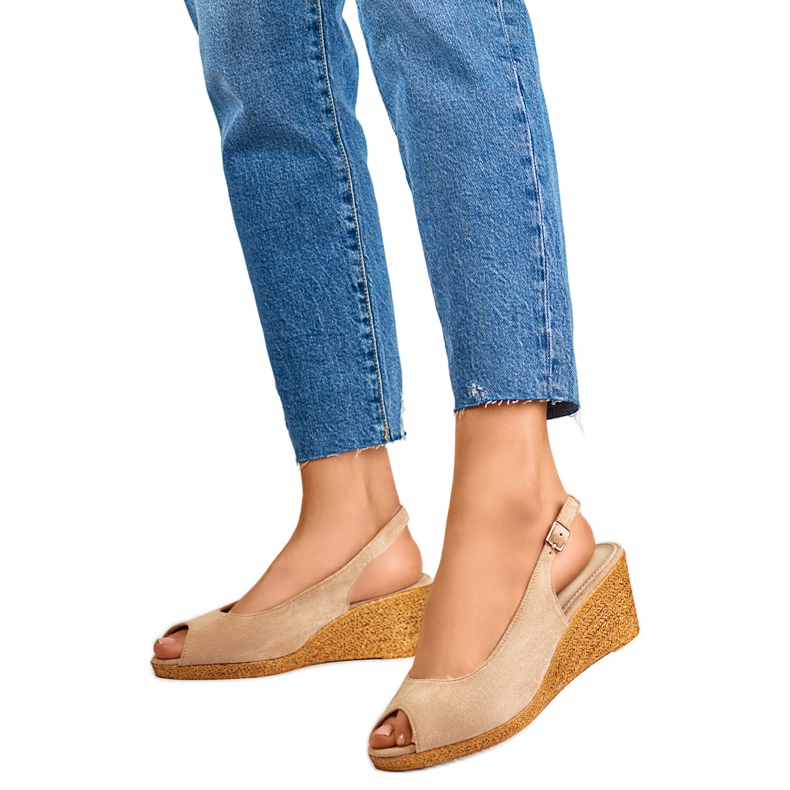 Sandały Damskie na Koturnie GD-FL653BE beżowe beżowy