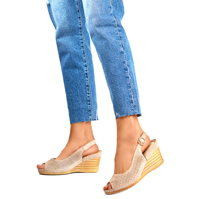 Sandały Damskie na Koturnie GD-FL1243KH beżowe beżowy