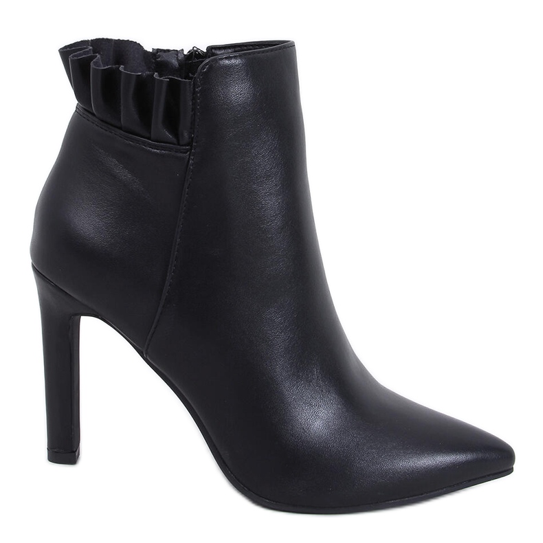 Botki na szpilce licowe Etnea Black czarne