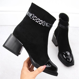 Botki D&A S.Barski na ozdobnym obcasie Premium Collection W MR880-018 OLI269A czarne
