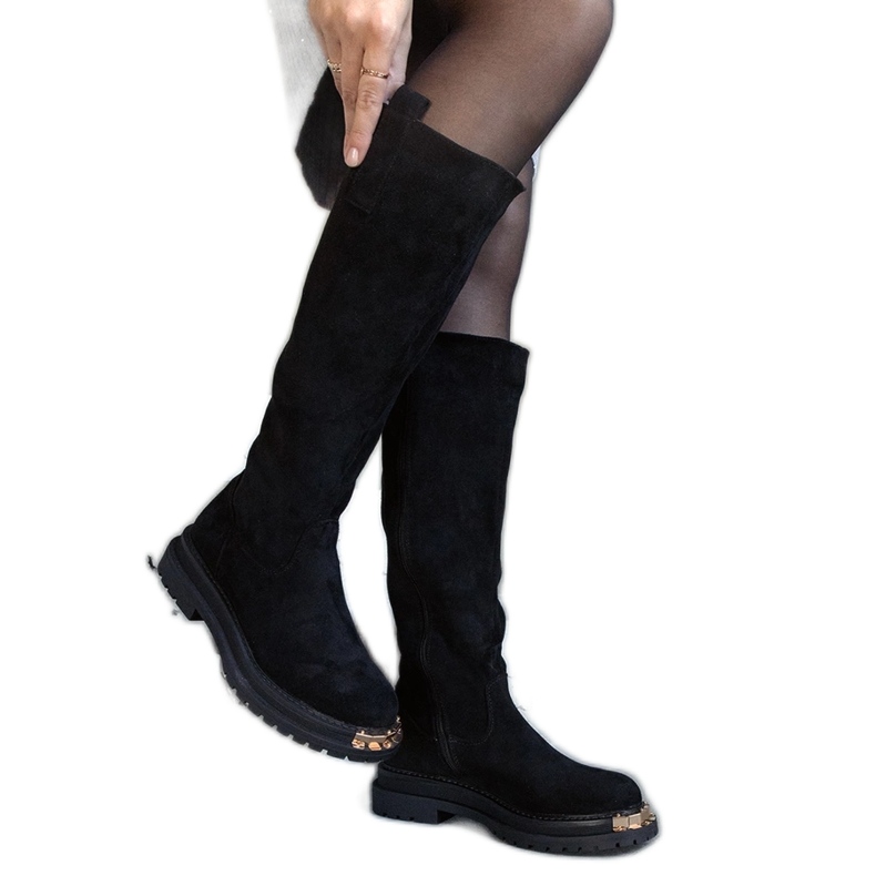 Czarne kozaki z metalowym wykończeniem Guillora