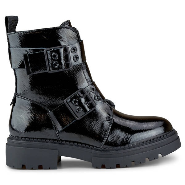 Botki damskie lakierowane workery z klamrami czarne 250007B-LA
