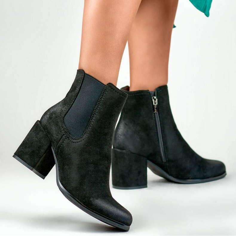 Sztyblety damskie botki na słupku zamszowe czarne 260038B-SU