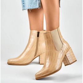 Botki damskie sztyblety na słupku kroko beżowe 260038BE-XC beżowy