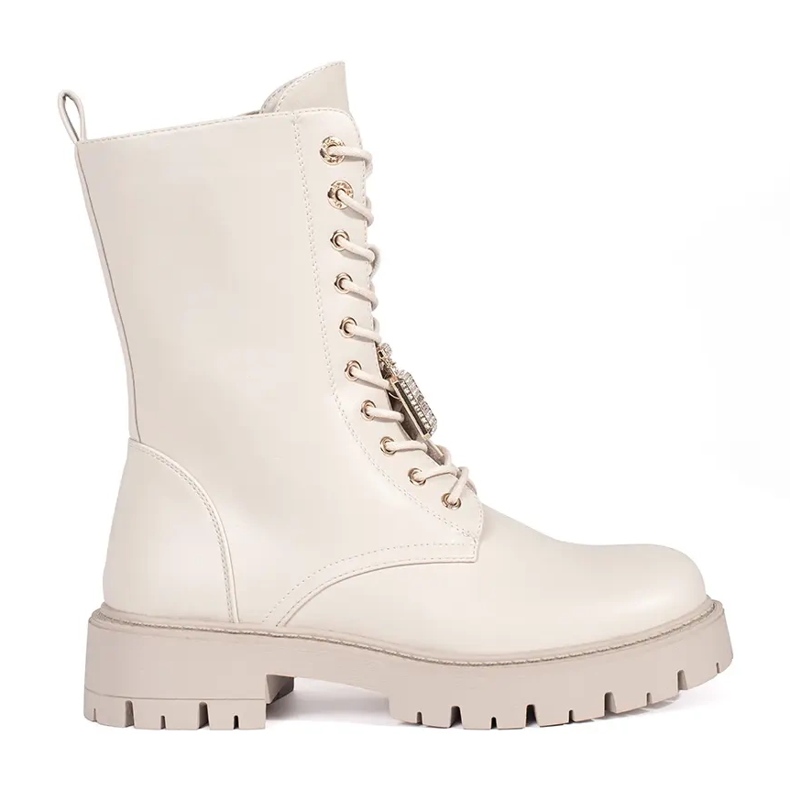 Seastar Jasnobeżowe botki workery damskie z przypinkami beżowy