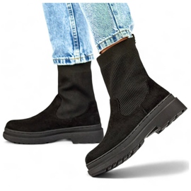 Botki damskie zamszowe ze skarpetową cholewką czarne HB-175B
