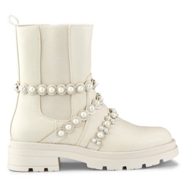 Botki damskie sztyblety z perełkami beżowe 58090-1BE beżowy