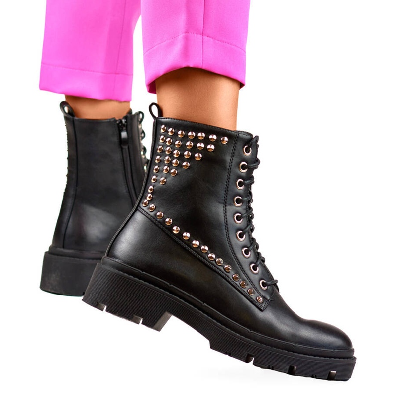 Workery damskie botki rockowe z nitami czarne CH2320B