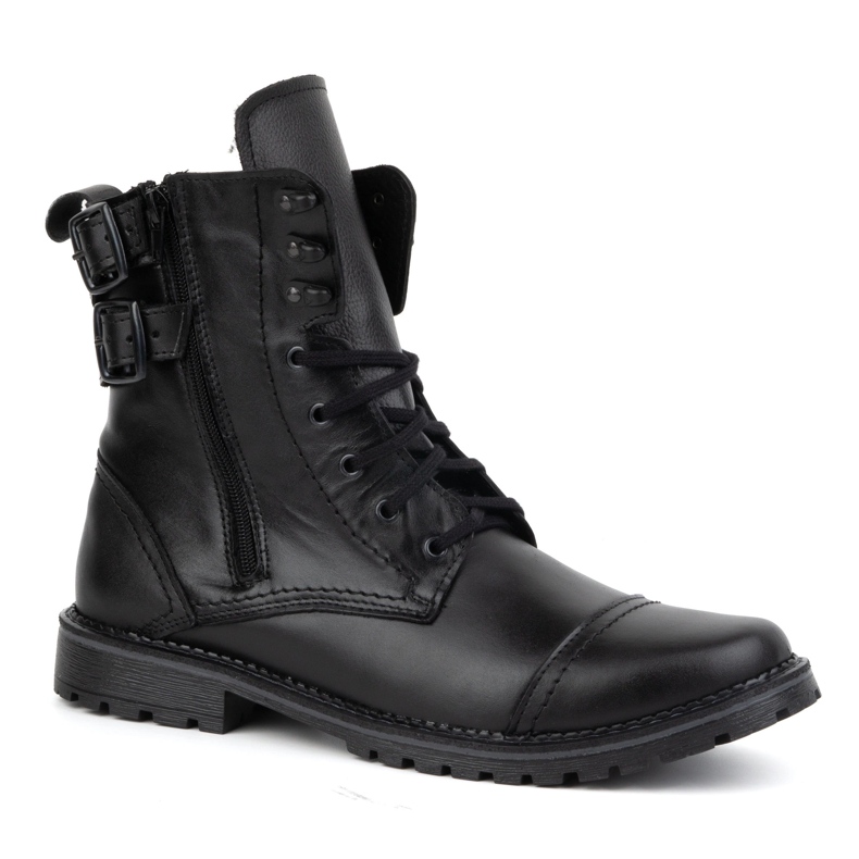 Olivier Buty męskie botki militarne motocyklowe skórzane 83KZ czarne