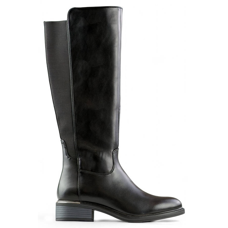 Kozaki damskie oficerki z elastyczną gumą czarne FC20B