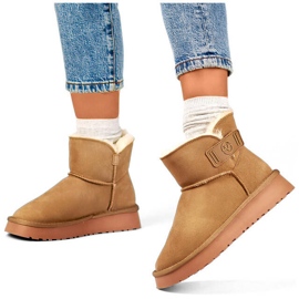 Śniegowce damskie zamszowe wsuwane botki beżowe 25-97951BE beżowy